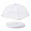 Folding mesh food cover shown open and folded flat on white background